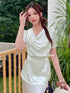 Cowl Neckline Short Sleeves Tie Tops With Skirts Sets
